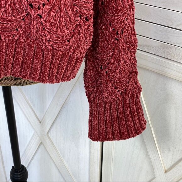 POL Chenille Chunky Knit Turtleneck Crop Pullover Maroon Red Medium - Picture 7 of 13